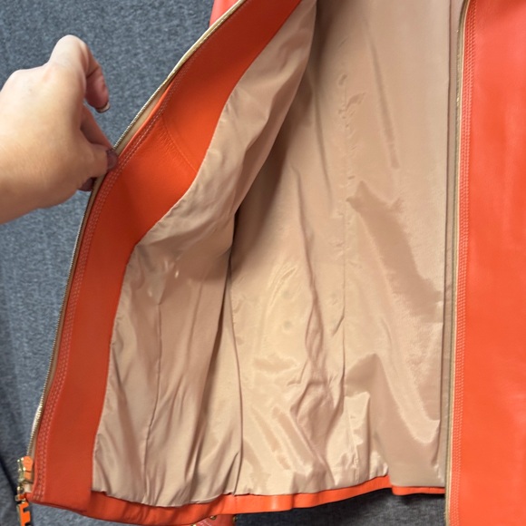 St. John Sport by Marie Gray Orange Lamb Leather Jacket with Gold Accents - Picture 11 of 12